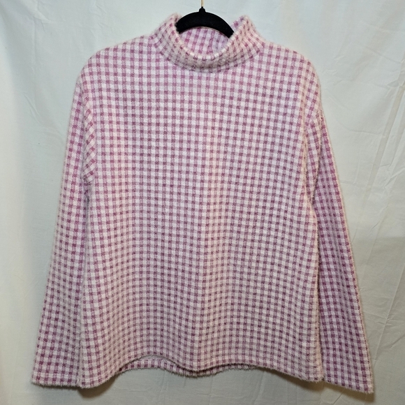 Zara Sweaters - NWT Zara Pink Gingham Plaid Super Soft Mockneck Sweater Cozy Warm, sz L